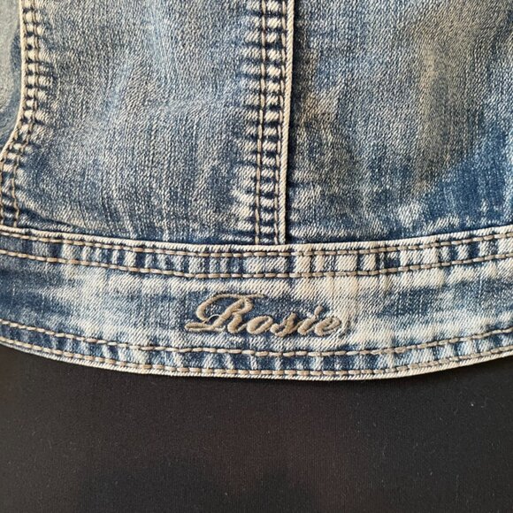 Rose Denim. Classic lady denim jacket , faded blue jean. Stretch denim. Size M. - Picture 8 of 13